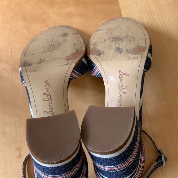 Sam Edelman Susie Stripe Denim Block Heel Sandals 8 - Picture 6 of 8